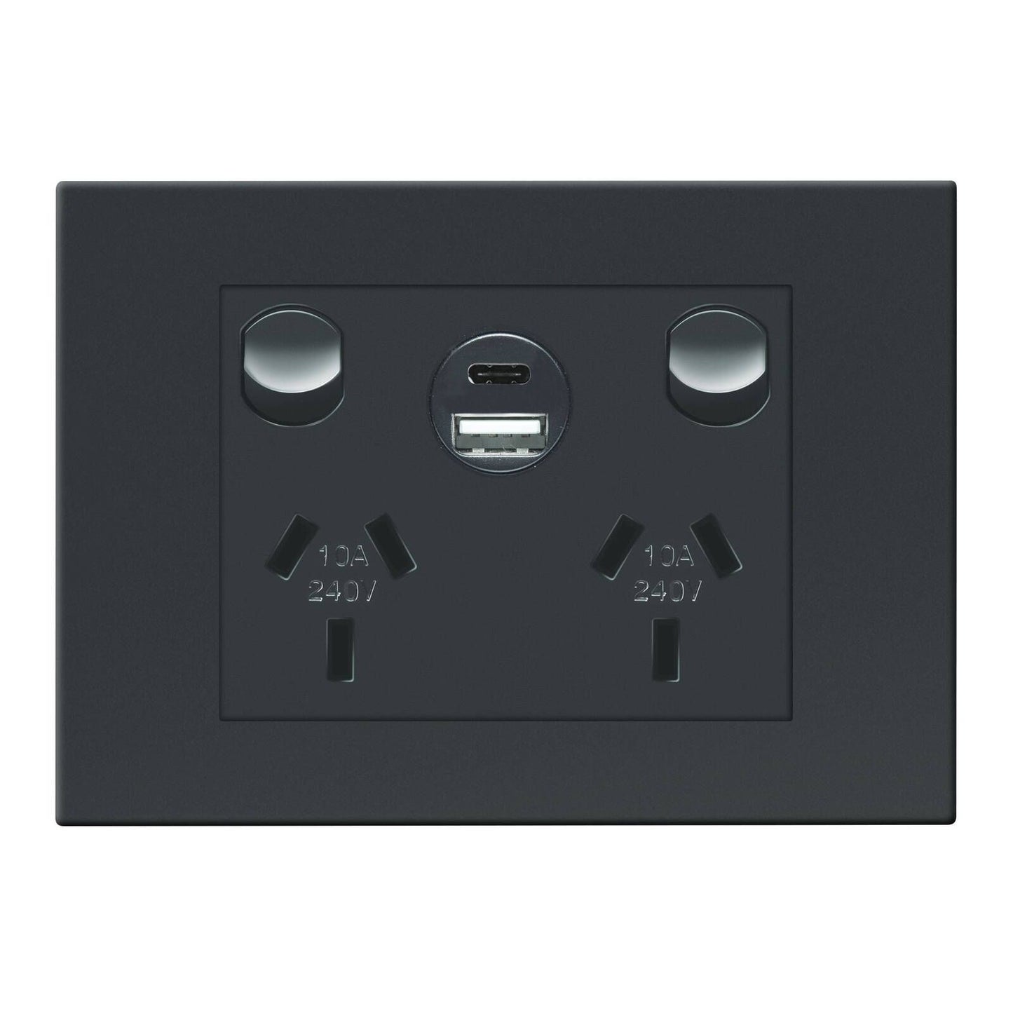 HPM Black Vivo Double Powerpoint - 2 Outlet - 15W USB