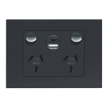 HPM Black Vivo Double Powerpoint - 2 Outlet - 15W USB