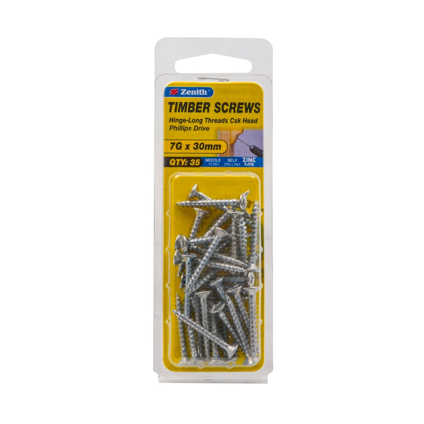 Zenith Hinge Screws - 7g x 30mm - Zinc - 35 Pack