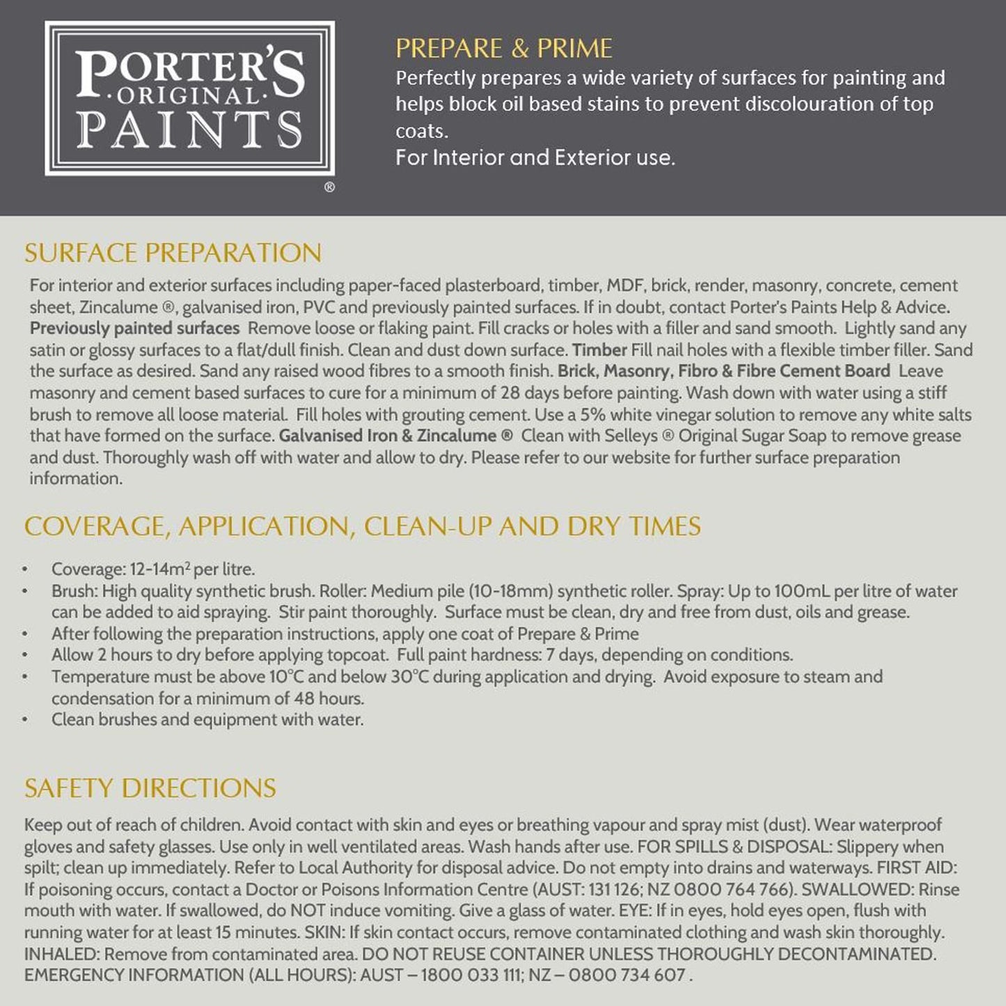 Porter's Prepare and Prime Primer - 1L