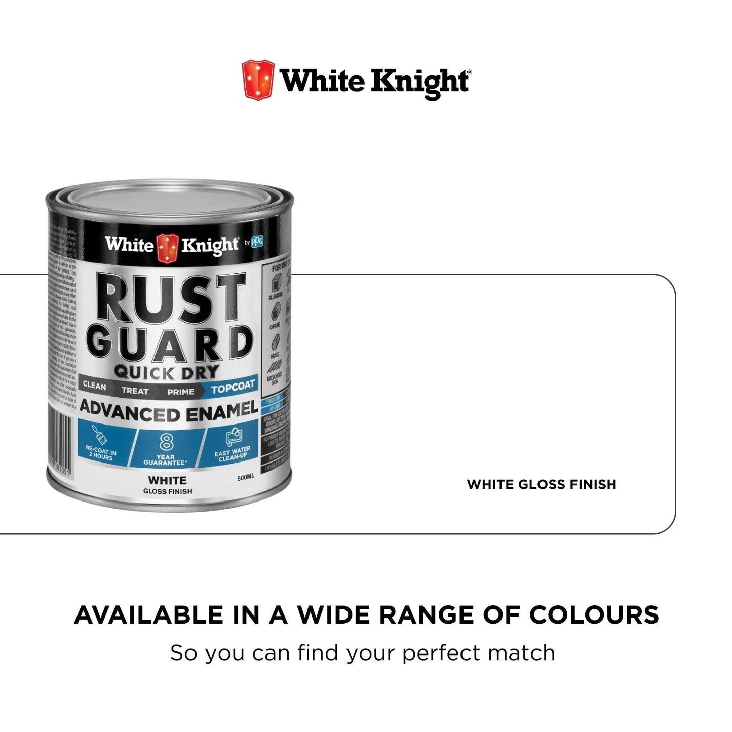 White Knight Rust Guard Quick Dry Enamel Paint - 500ml - White Gloss
