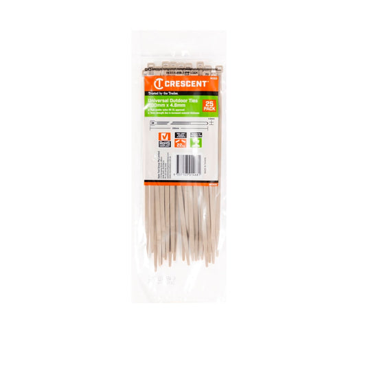 Crescent Outdoor Cable Ties - 200 x 4.6mm - Beige - 25 Pack