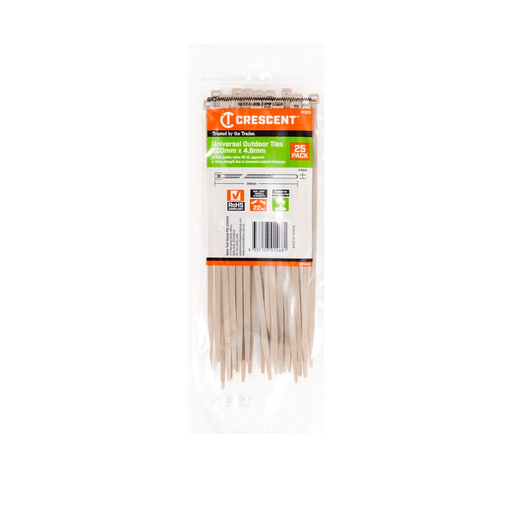 Crescent Universal Outdoor Cable Ties 200 x 4.6mm Beige - 25 Pack