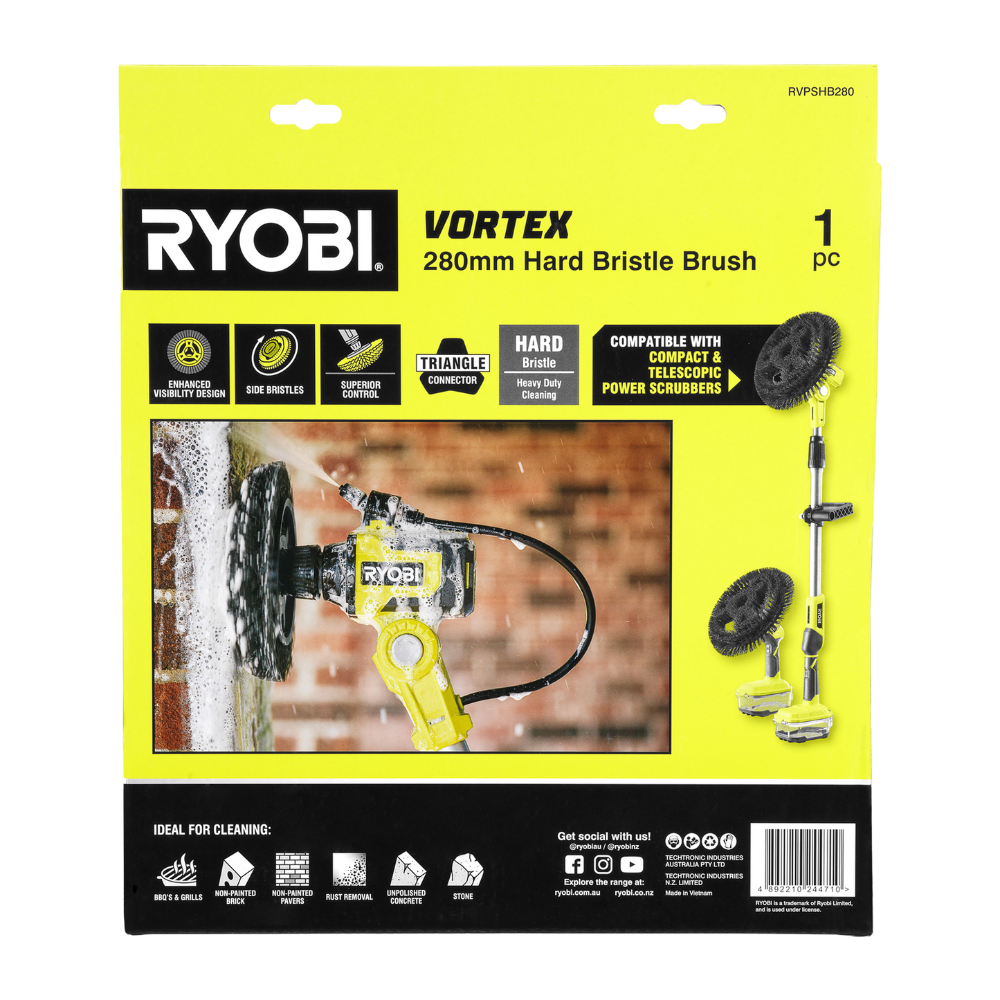 Ryobi Hard Bristle Power Scrubber Brush - 280mm