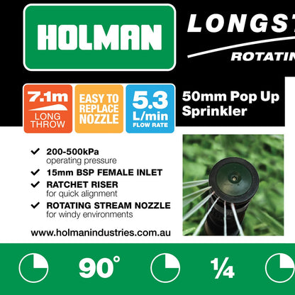 Holman Pop-up Sprinkler - 50mm - Plastic - Long Throw Rotating Stream