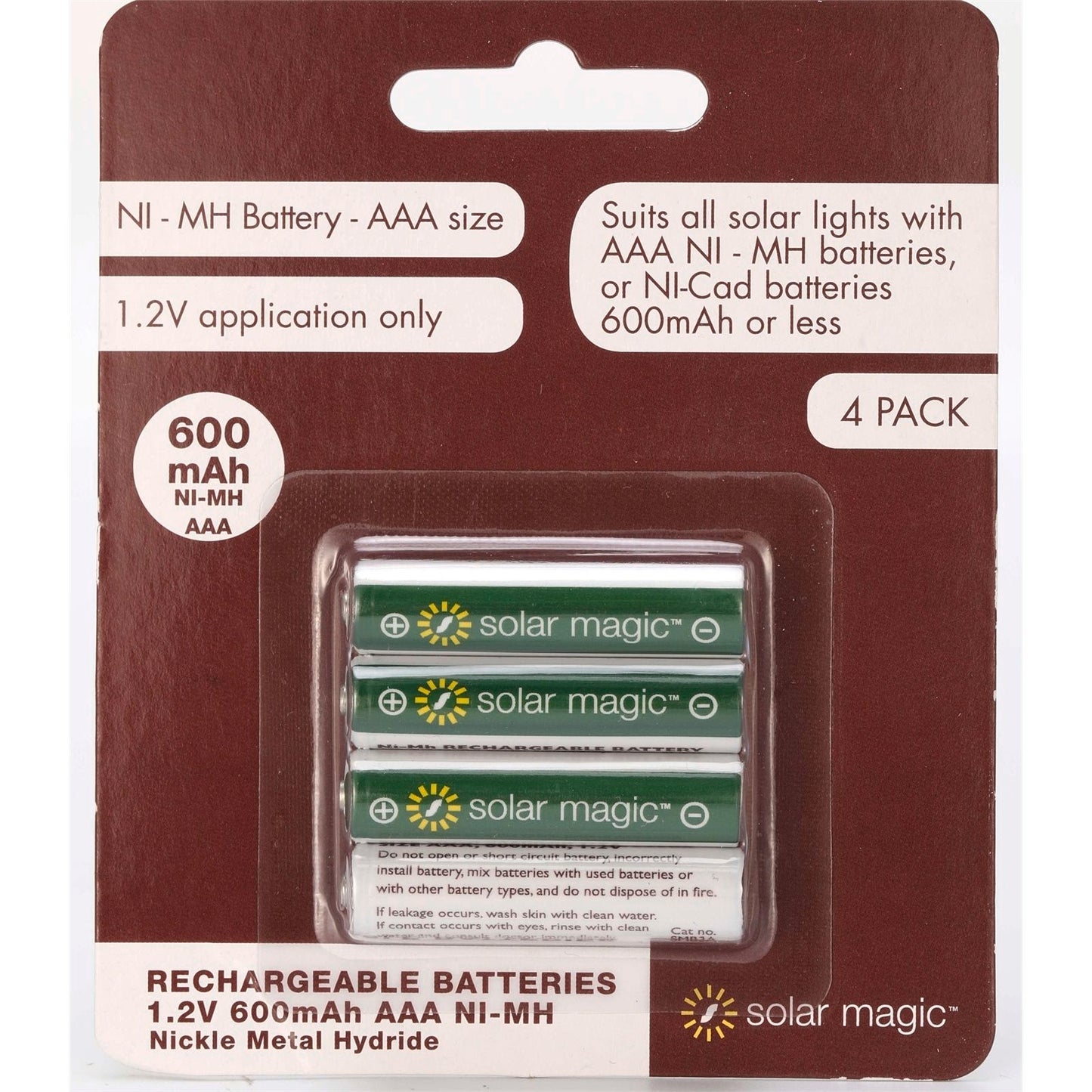 Solar Magic Rechargeable Batteries - AAA - 600mAh - 4 Pack