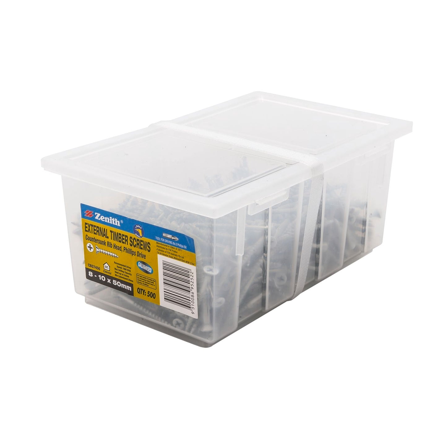 Zenith Timber Screws - 10 x 50mm - Galvanised Ribbed - 500 Pack