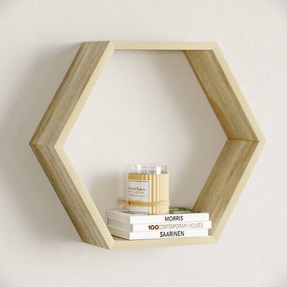 Flexi Storage Oak Hexagonal Shelf - 350mm x 304mm x 100mm - Oak Finish