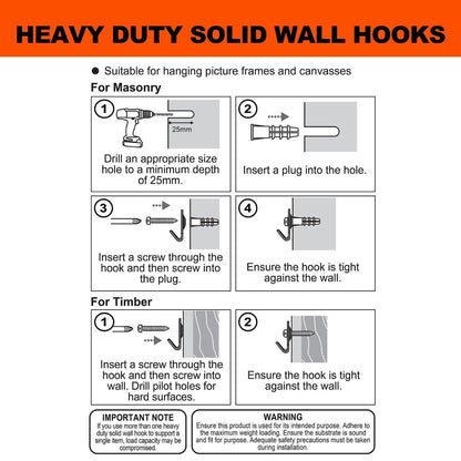 Everhang Picture Hanging Hook - 20kg - Steel - Heavy Duty - 12 Pack