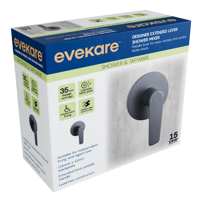 Evekare 35mm Matte Black Designer Extended Side Lever Shower Mixer