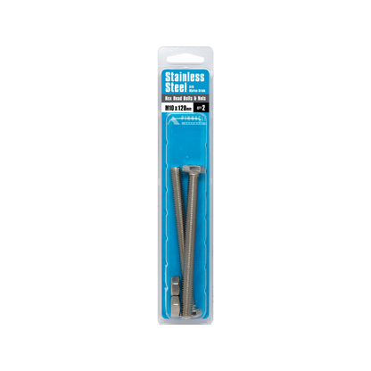 Pinnacle Hex Head Bolts - M10 x 120mm - Stainless Steel - 2 Pack