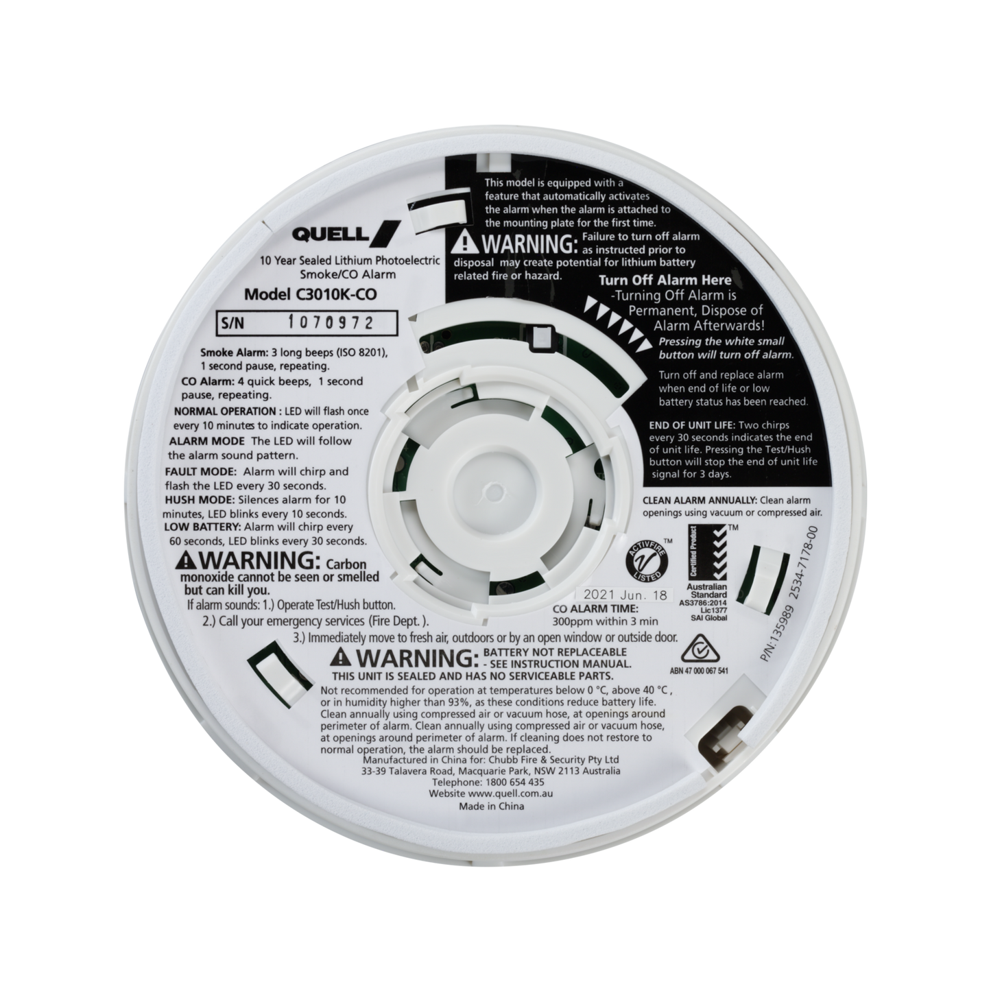 Quell Worry Free Photoelectric Carbon Monoxide Alarm - 10 Year