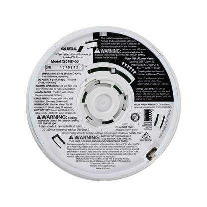 Quell Worry Free Photoelectric Carbon Monoxide Alarm - 10 Year