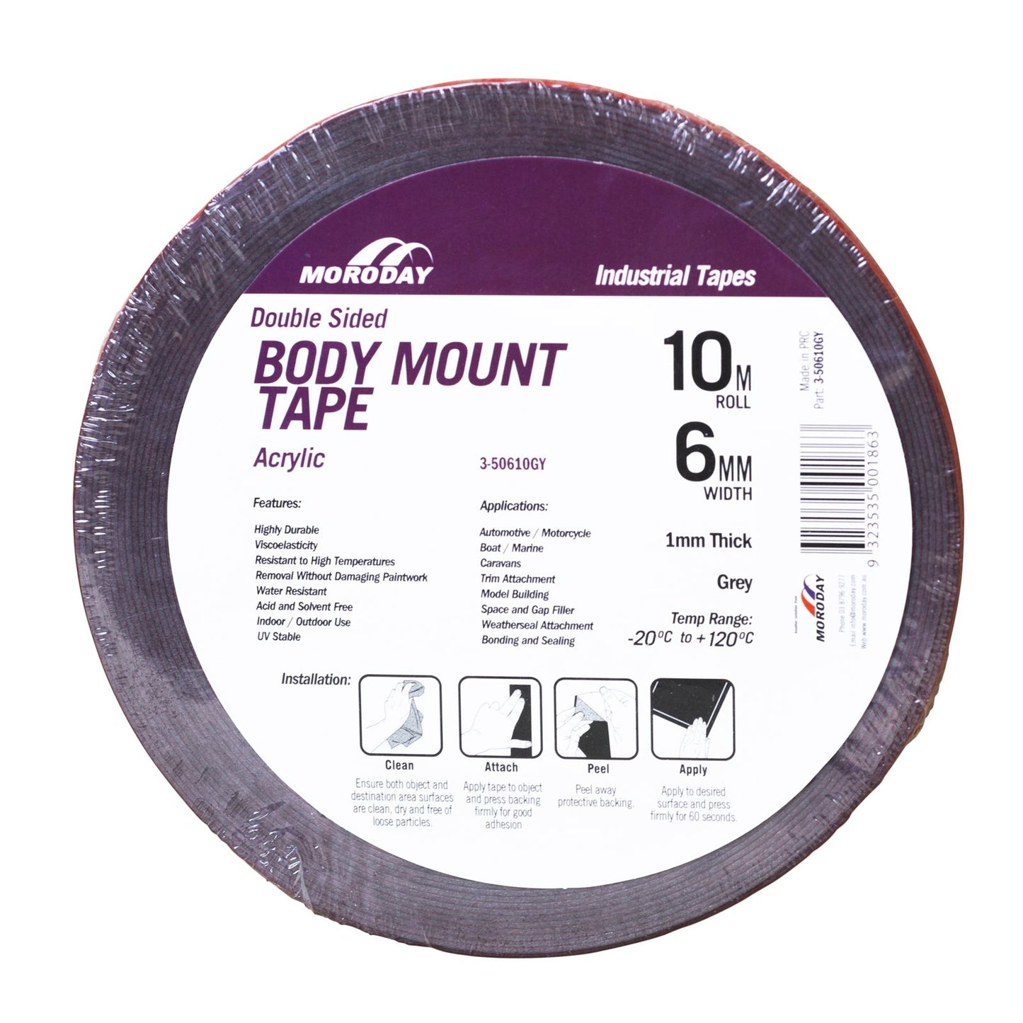 Moroday Double Sided Body Mount Tape - 6mm x 10m