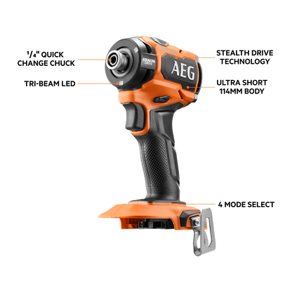 AEG Fusion Stealth Impact Driver Kit - 18V - 4Ah