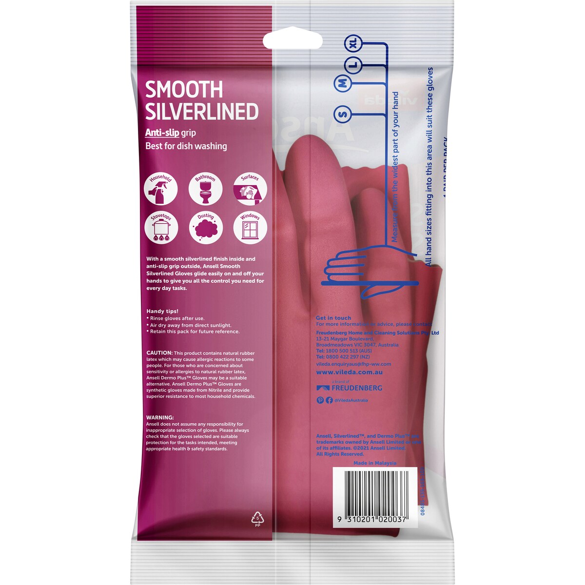 Vileda Ansell Smooth Silverlined Gloves Medium Pair each