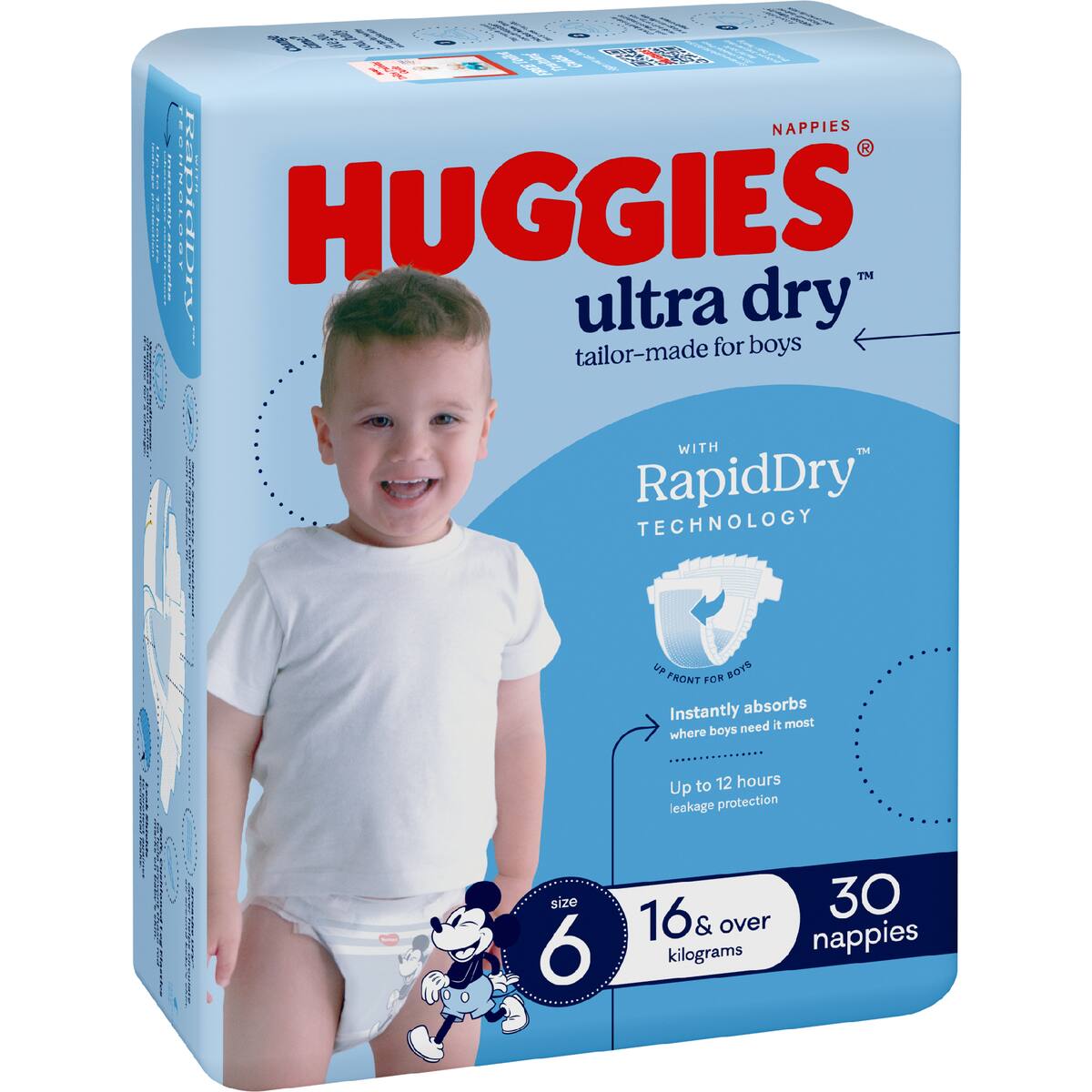 Huggies Ultra Dry Nappies Boys Size 6 (16kg+) 30 Pack