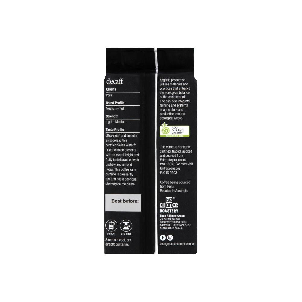 Bean Ground & Drunk Organic Decaffeinated Medium Roast Fairtrade Coffee - 250g