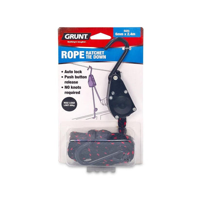 Grunt Rope Ratchet Tie Down 6mm x 240cm Easy Secure Load Solution