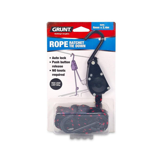 Grunt Rope Ratchet Tie Down 6mm x 240cm Easy Secure Load Solution