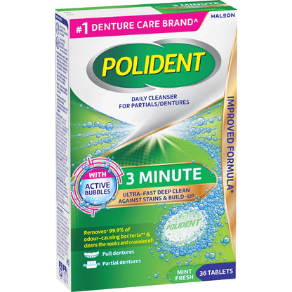 Polident 3 Minute Daily Cleanser For Dentures & Partials 36 Pack
