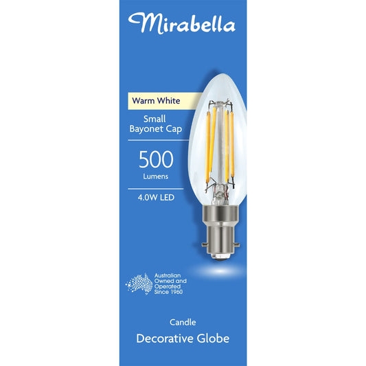 Mirabella Led Candle Filament Sbc 4.0w 500lm Warm White Each