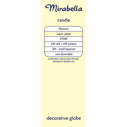 Mirabella Led Candle Filament Sbc 4w 470lm Warm White 1 Pack