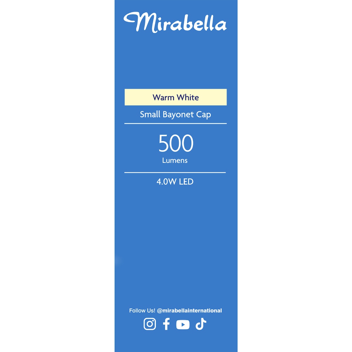 Mirabella Led Candle Filament Sbc 4.0w 500lm Warm White Each