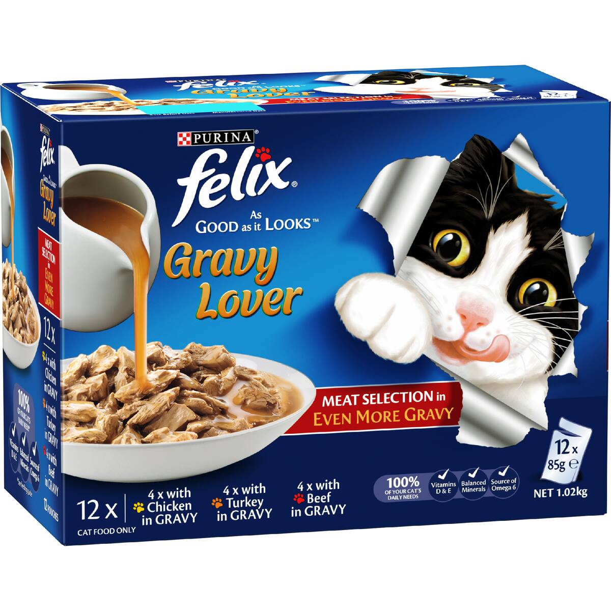Felix Gravy Lover Meat Selection Wet Cat Food 85g X 12 Pack