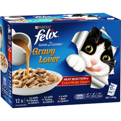 Felix Gravy Lover Meat Selection Wet Cat Food 85g X 12 Pack