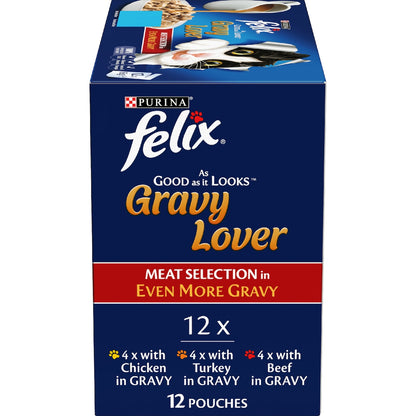 Felix Gravy Lover Meat Selection Wet Cat Food 85g X 12 Pack