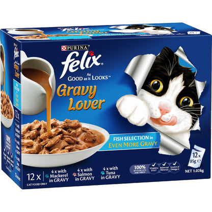 Felix Gravy Lover Fish Selection Wet Cat Food 85g X 12 Pack