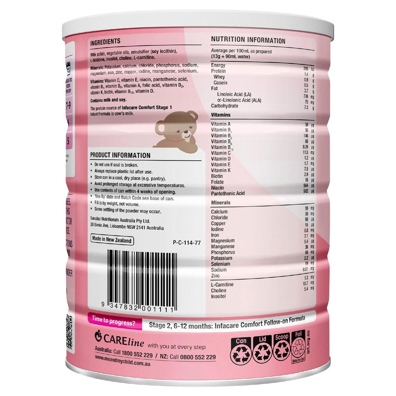 Infacare Comfort From Birth 0-6 Months Infant Formula Stage 1 850g