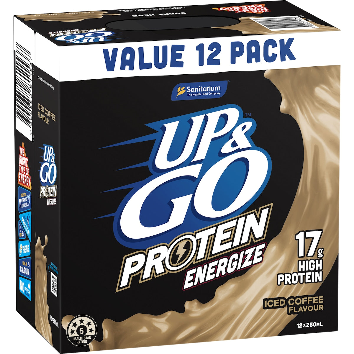 Up&go Protein Energize Iced Coffee Flavour Breakfast Drink 250ml X12 Pack