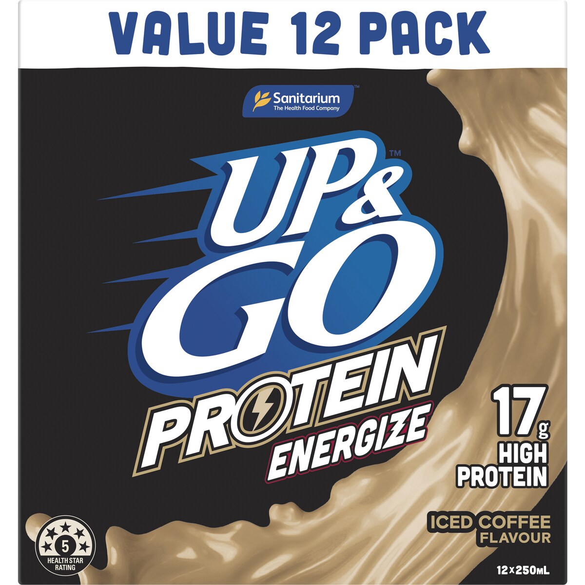 Up&go Protein Energize Iced Coffee Flavour Breakfast Drink 250ml X12 Pack