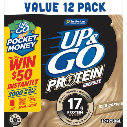 Up&go Protein Energize Iced Coffee Flavour Breakfast Drink 250ml X 12 Pack