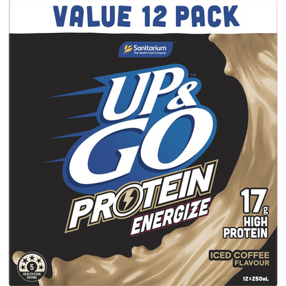 Up&go Protein Energize Iced Coffee Flavour Breakfast Drink 250ml X12 Pack