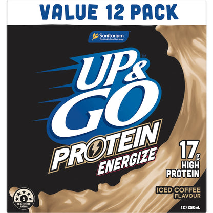 Up&go Protein Energize Iced Coffee Flavour Breakfast Drink 250ml X 12 Pack
