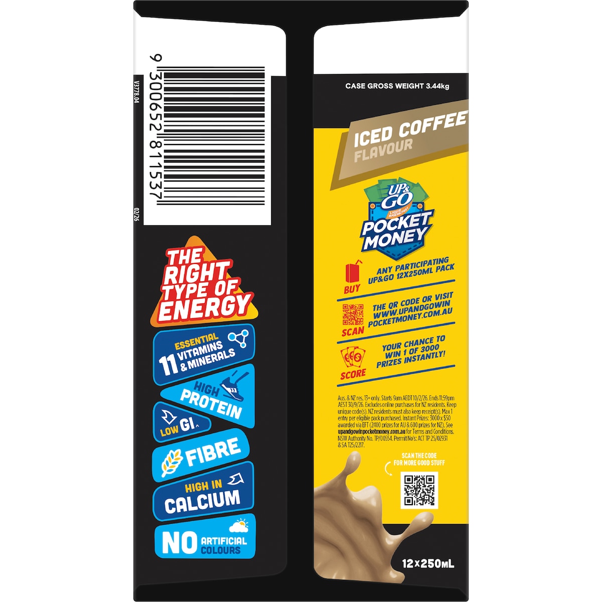 Up&go Protein Energize Iced Coffee Flavour Breakfast Drink 250ml X 12 Pack