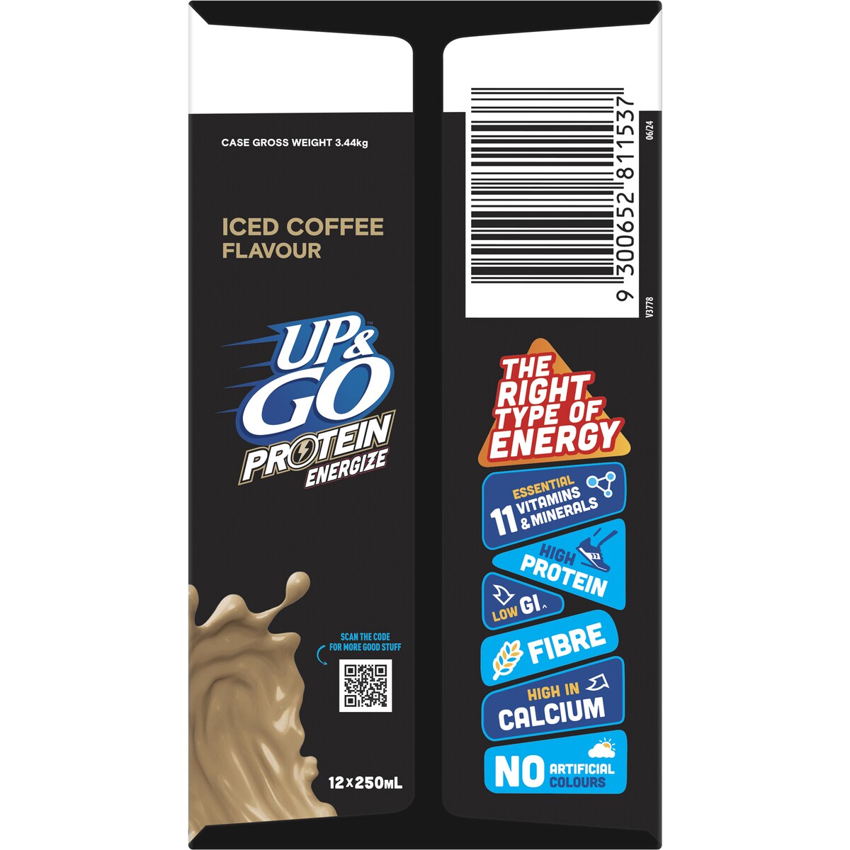 Up&go Protein Energize Iced Coffee Flavour Breakfast Drink 250ml X12 Pack