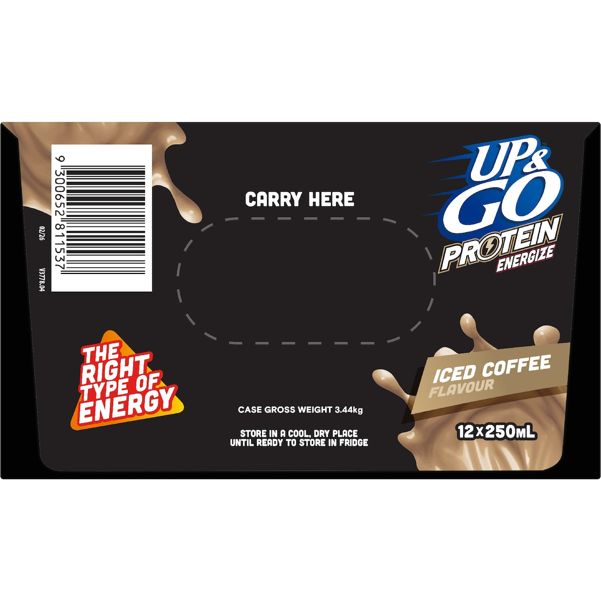 Up&go Protein Energize Iced Coffee Flavour Breakfast Drink 250ml X 12 Pack