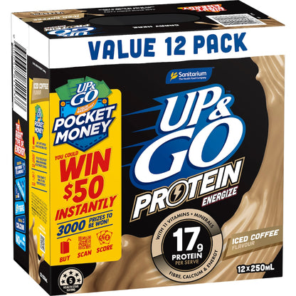 Up&go Protein Energize Iced Coffee Flavour Breakfast Drink 250ml X 12 Pack