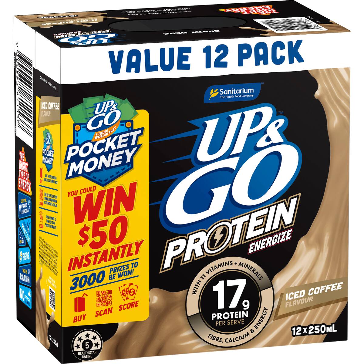 Up&go Protein Energize Iced Coffee Flavour Breakfast Drink 250ml X 12 Pack