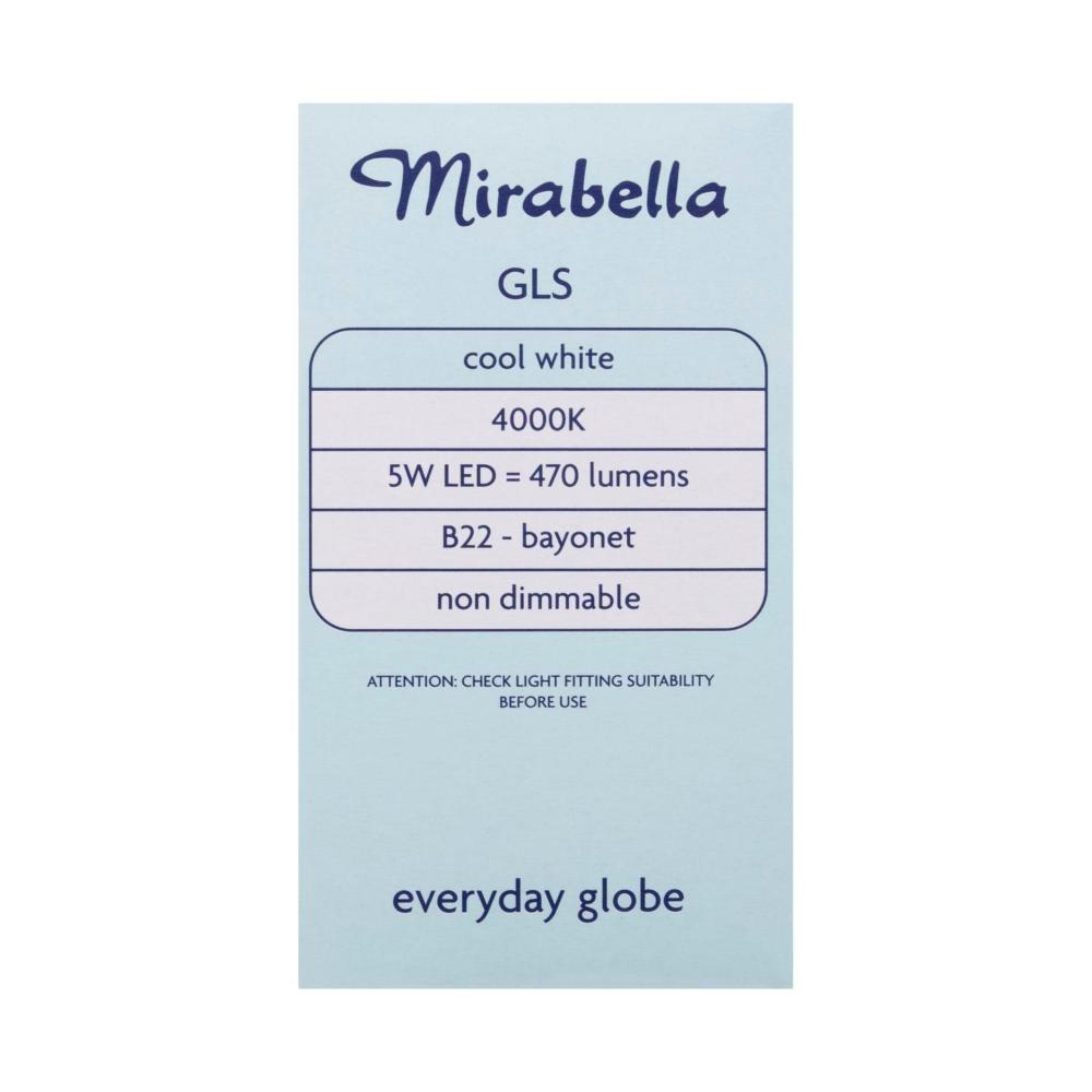 Mirabella Led Globe Gls Bayonet Cap 5.5 Watt Cool White - 1 each