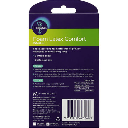 Maseur Footcare Foam Latex Insole 1 Pair