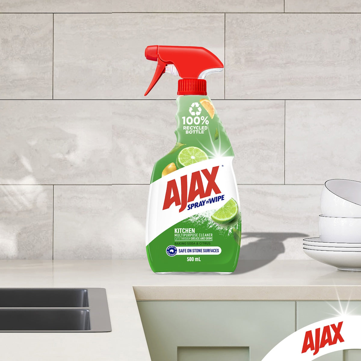 Ajax Spray & Wipe Multipurpose Kitchen Cleaner Baking Soda 500ml