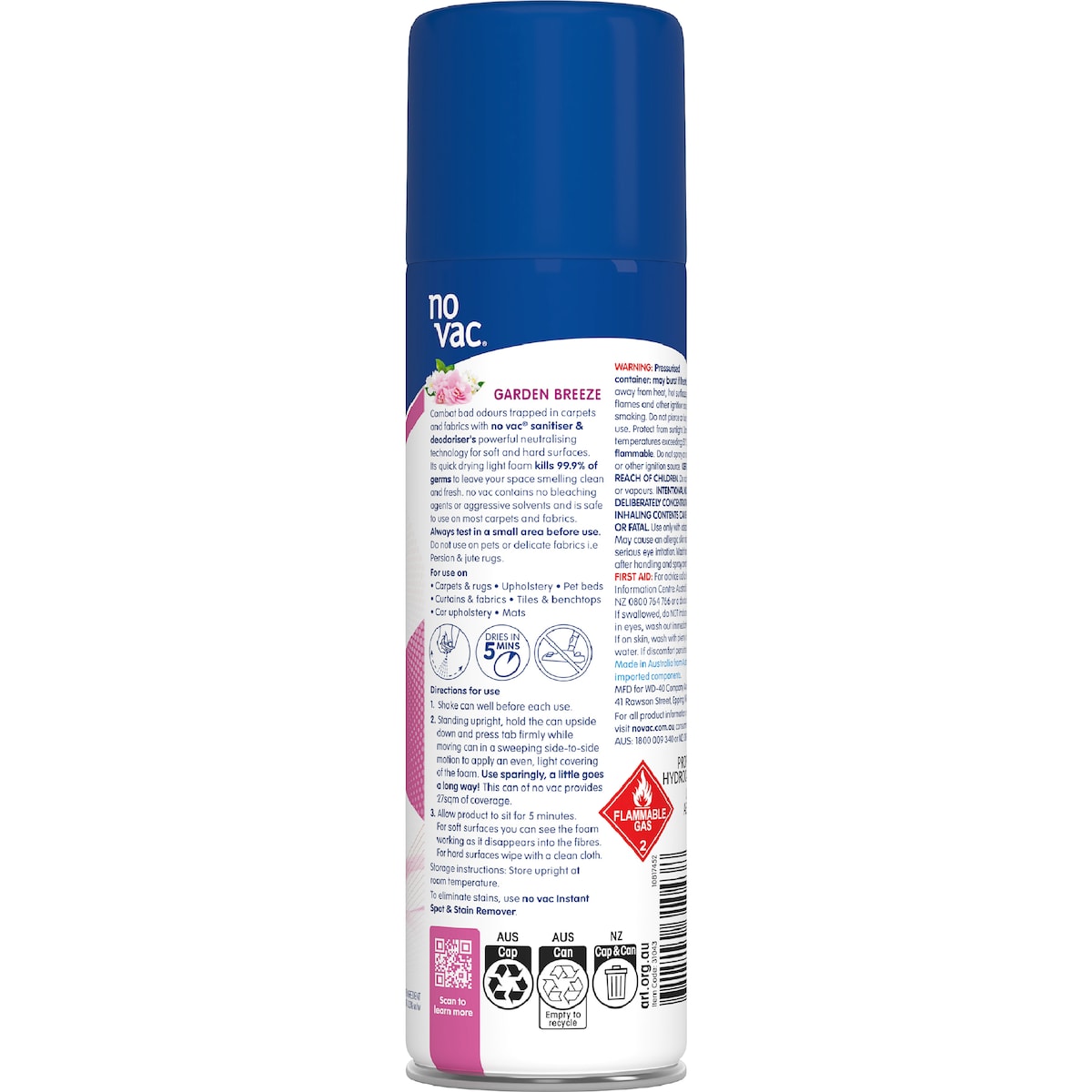 No Vac Sanitiser & Deodoriser Carpet Garden Breeze 290g