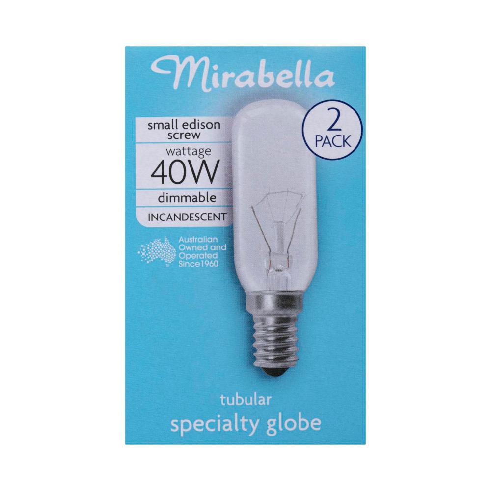 Mirabella Tubular Globe Appliance Small Edison Screw 40 Watt ear - 2 pack