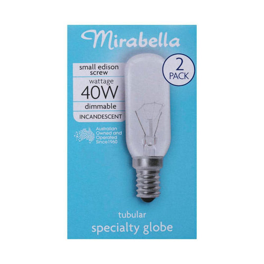 Mirabella Tubular Globe Appliance Small Edison Screw 40 Watt ear - 2 pack