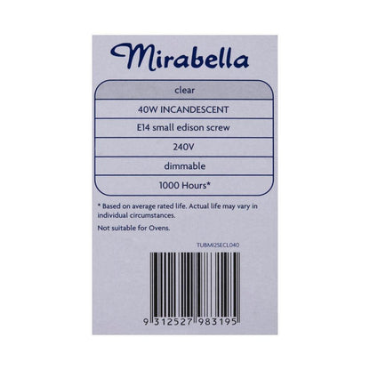 Mirabella Tubular Globe Appliance Small Edison Screw 40 Watt ear - 2 pack